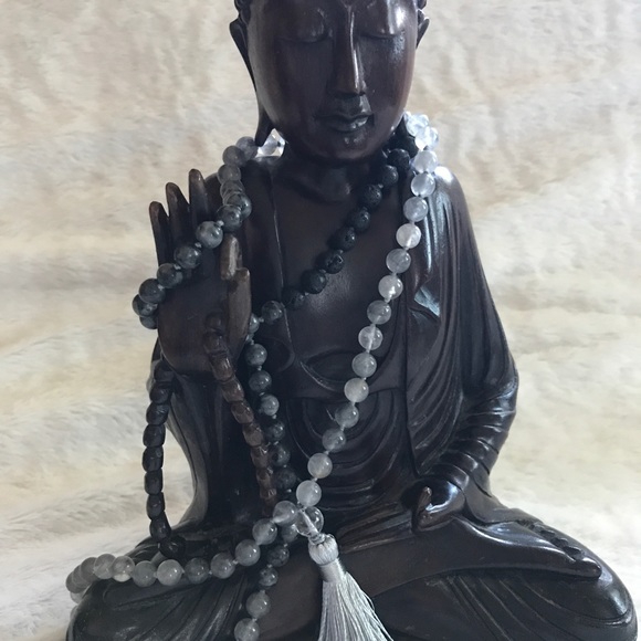 Reiki charged Labradorite and volcanic lava Mala - Picture 6 of 7